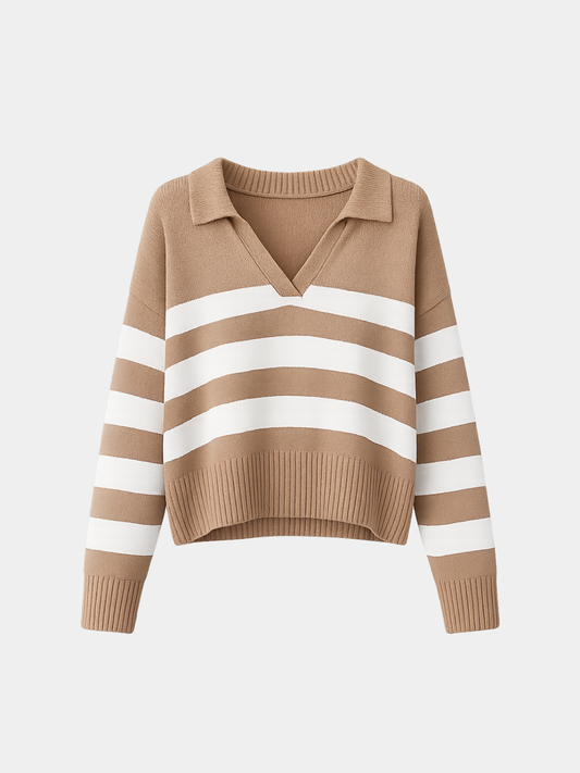 Striped polo knit pullover