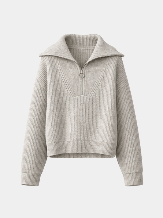 Ribbed quarter-zip knit sweater